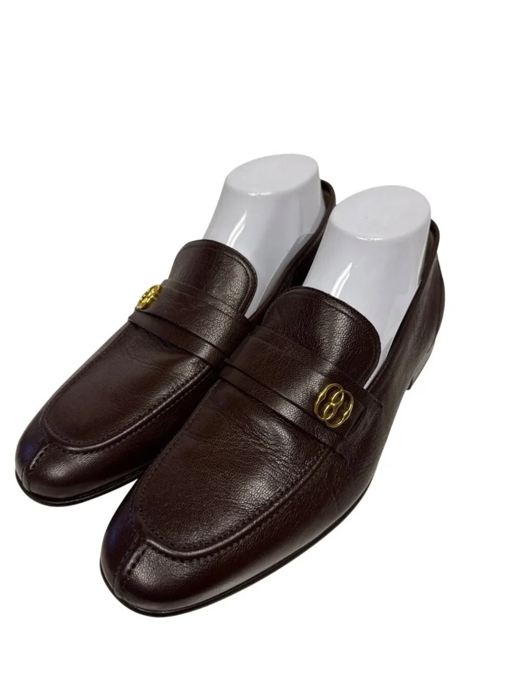 Bally Suisse Men's Brown Pebbled Calf Leather Loafers Gold Logo Size 8 NEW